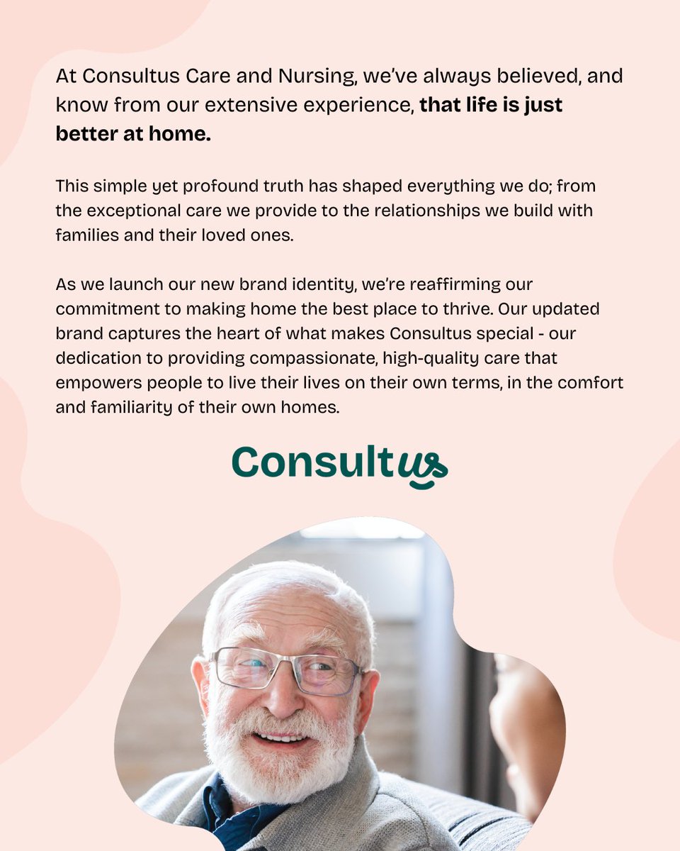 Introducing the all-new Consultus Care and Nursing! Our look may have evolved, but our commitment to providing trusted, family-owned live-in care remains the same. This rebrand reflects our mission: life is better at home.

#consultus #liveincare #nursingcare