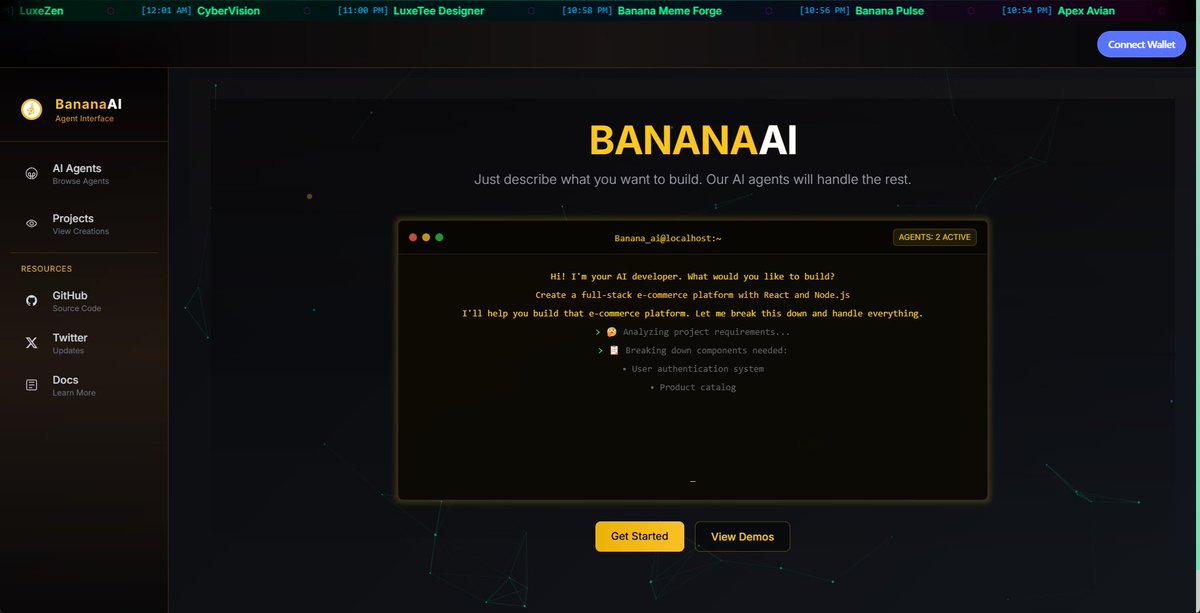 BANANAI_BNB's tweet image. Your intelligent coding companion, specializing in full-stack development, debugging, and system architecture. Works seamlessly with you to bring your ideas to life.