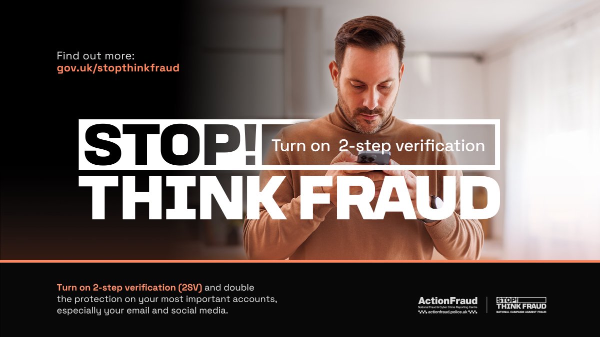 ⚠️ 35,434 people reported their email or social media account hacked in 2024.
✅ Turn on 2SV and double the protection on your most important accounts. 

🔗Find out more: stopthinkfraud.campaign.gov.uk/protect-yourse…

#TurnOn2SV