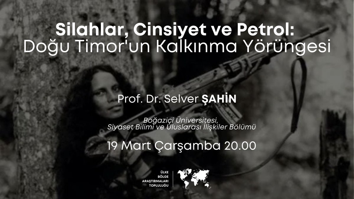 Ülke Bölge Konuşmaları'nın 19 Mart saat 20.00 oturumunda, <a href="/UniBogazici/">Boğaziçi Üni.</a> 'den Prof. Dr. Selver Şahin (<a href="/SelverBSahin/">Selver B. Sahin</a>) "Silahlar, Cinsiyet ve Petrol: Doğu Timor'un Kalkınma Yörüngesi" başlıklı bir konuşma yapacaktır. Katılımınızı bekleriz. +