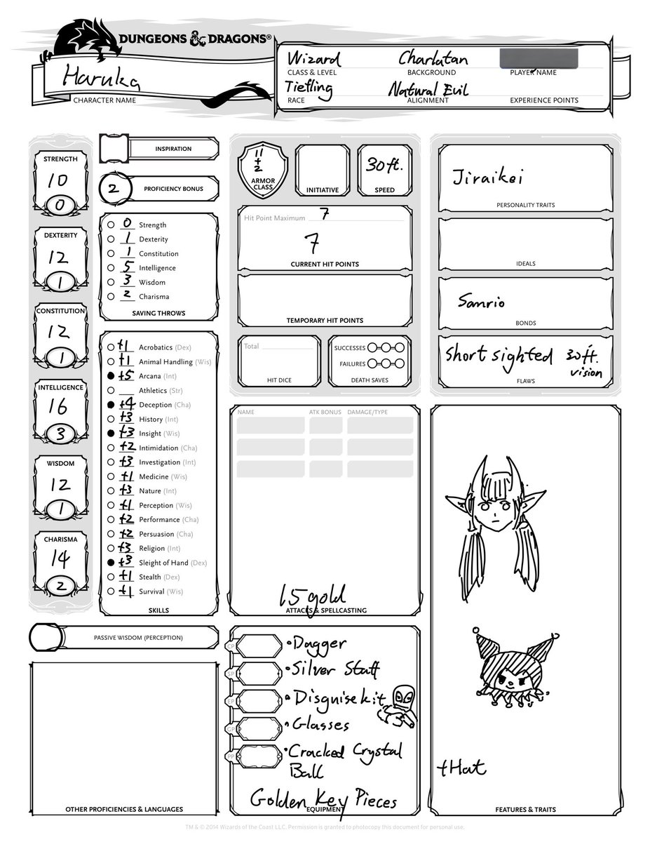 derbie1024's tweet photo. Her character sheet https://t.co/MLw5OerliW