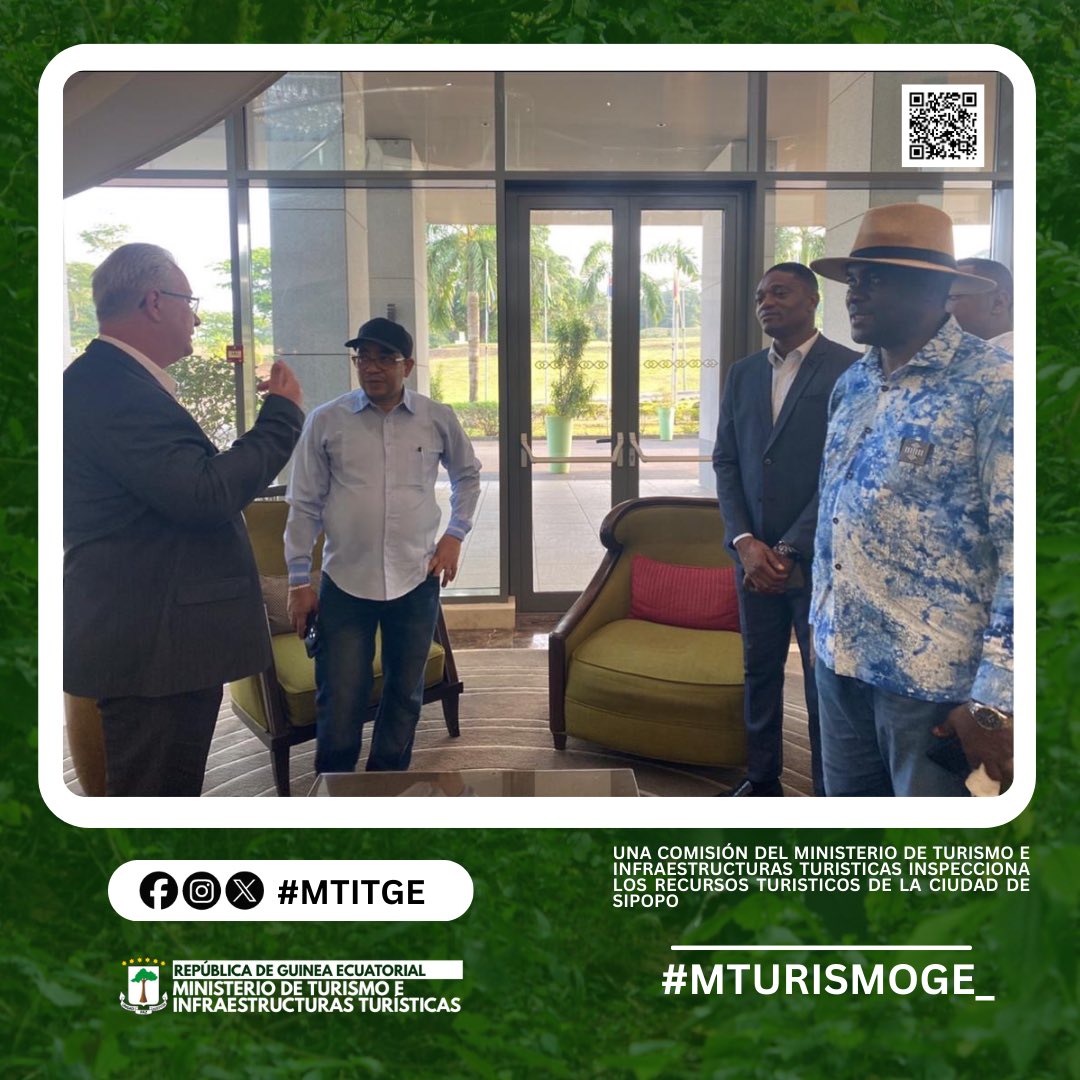 MTurismoGE_'s tweet photo. Una comisión del Ministerio de Turismo e Infraestructuras Turísticas encabezado por su Ministro, Excmo. Sr. Antonio Pedro Oliveira Borupu inspecciona los recursos turísticos de la ciudad de Sipopo.
https://t.co/QItz6Sxggo
#MTURISMO #MTIT #GUINEAECUATORIAL #TURISMO https://t.co/MpW4e3u5YL
