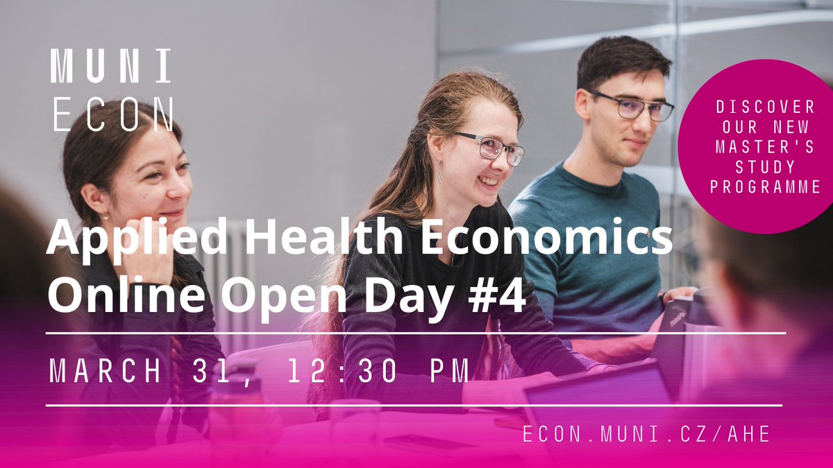 O novém studijním programu Applied Health Economics jste už možná slyšeli. Zaměří se na:

👩‍⚕️ přetížení zdravotnického personálu
💻 digitalizaci zdravotnictví
🫂 lepší alokaci péče
👴 přípravu na stárnutí populace

Registrace na poslední online Open Day ⏩ forms.office.com/Pages/Response…