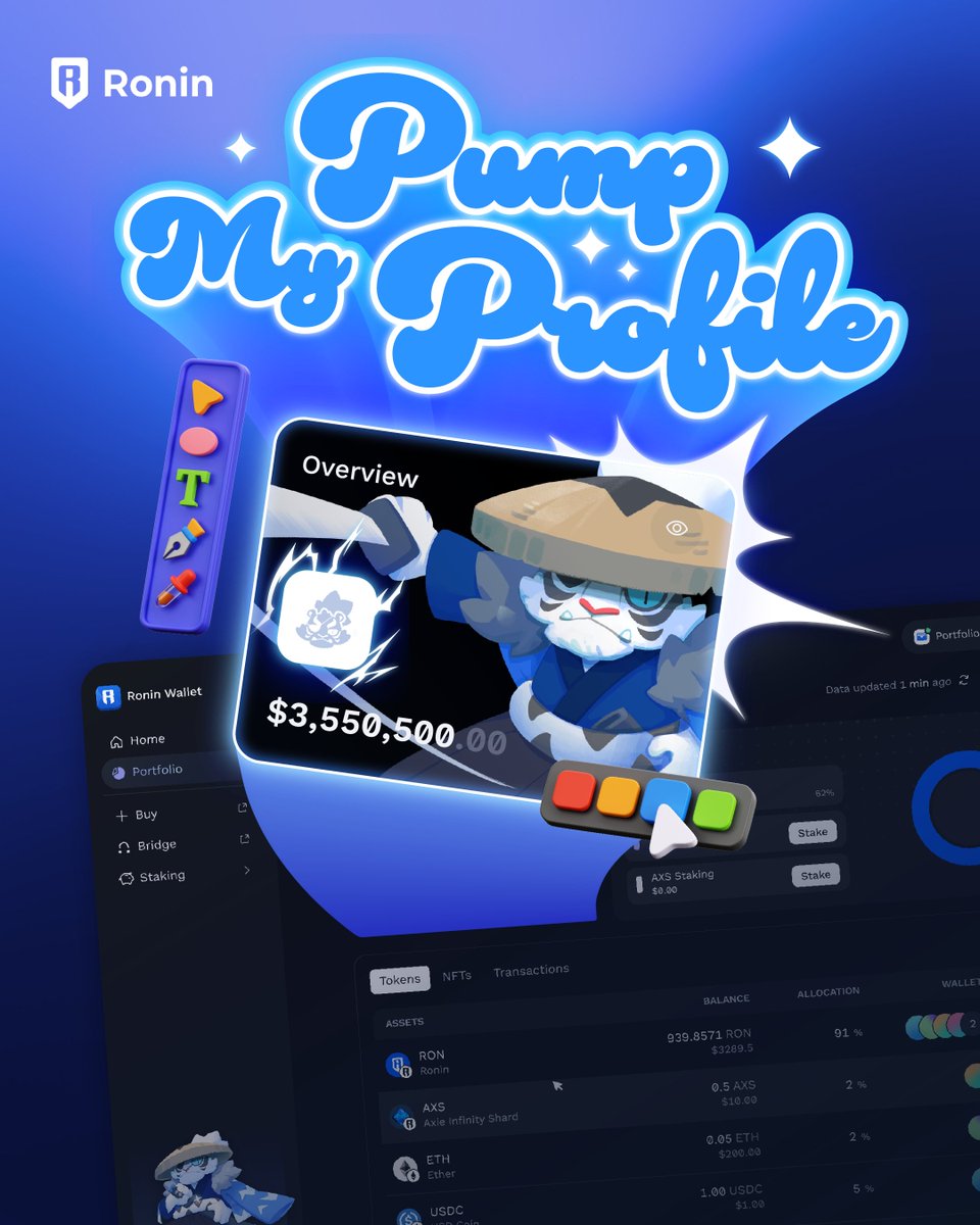 5/ Introducing Pump my Profile – a UGC Contest

RONers: we want YOU to create content using your Web Wallet. 

Give your Web Wallet a custom makeover, share it on X, and earn rewards. 

Use memes, short-form video, original art, and more!

This is a chance to get a little wild as