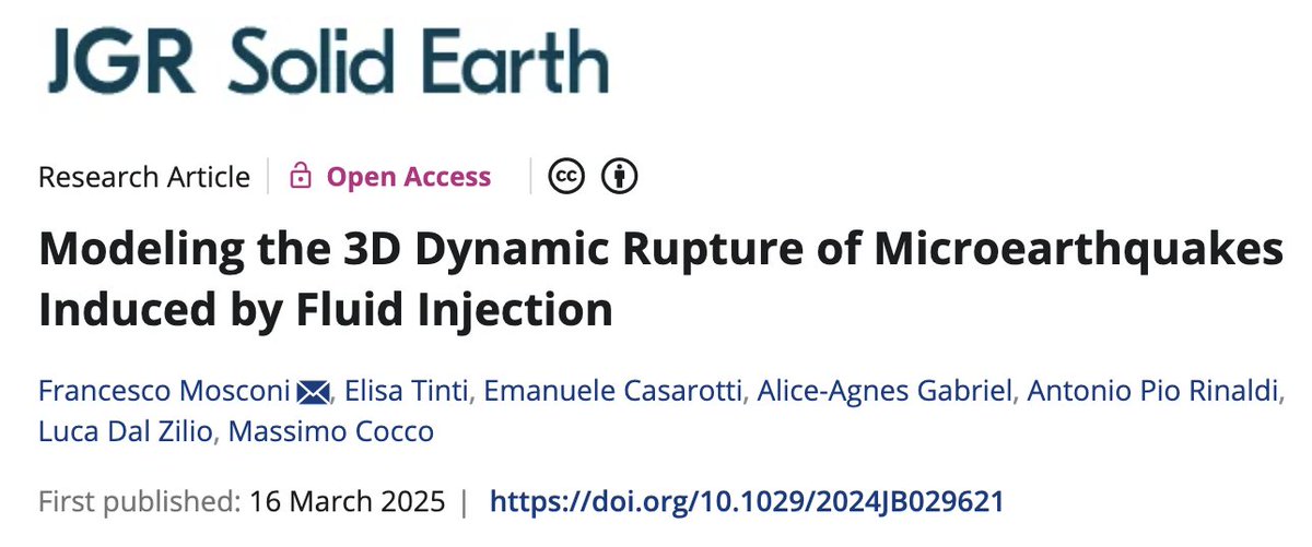 Our work on modeling 3D dynamic ruptures of induced events is now online. Francesco Mosconi did a very good job with a nice team! <a href="/francesco27_/">Francesco Mosconi</a> <a href="/pandanotturno/">emanuele casarotti</a>  <a href="/InSeismoland/">Dr. Alice-Agnes Gabriel</a> <a href="/lucadalzilio/">Luca Dal Zilio</a> <a href="/ap_rinaldi/">Antonio Pio Rinaldi</a> 
agupubs.onlinelibrary.wiley.com/doi/10.1029/20…