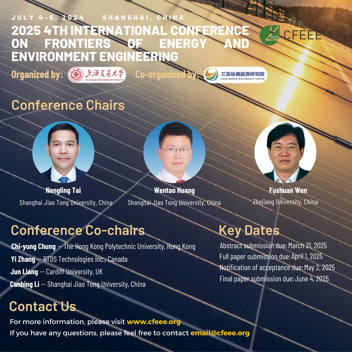 IASED_Official's tweet image. We look forward to your participation in 2025 4th International Conference on Frontiers of Energy and Environment Engineering (CFEEE 2025) will be held in Shanghai, China from July 4-6, 2025.
#internationalconferences #EnvironmentEngineering #EnergyEngineering