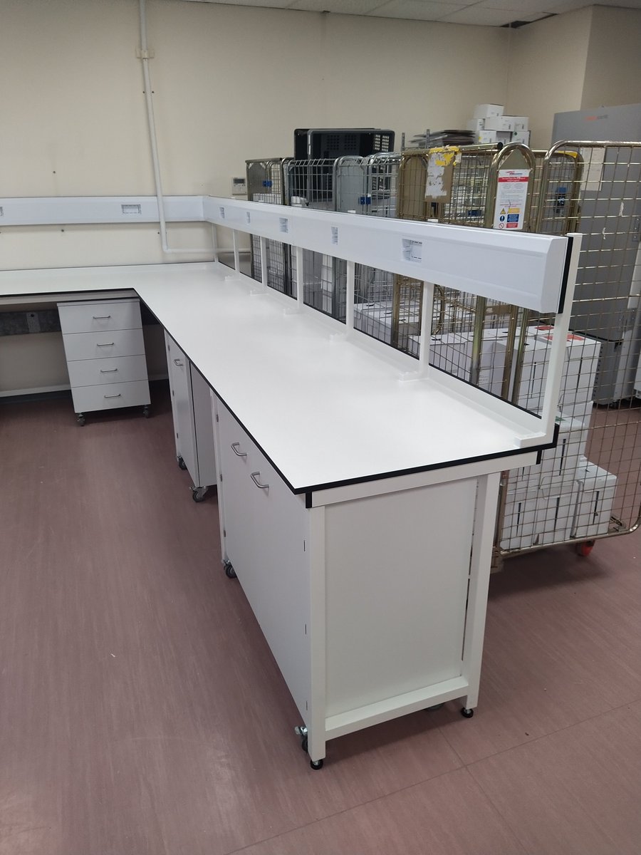 new_lab's tweet photo. A custom laboratory refit designed and manufactured in-house and installed by our team for our client Salisbury Blood Labs - including mobile cabinets under a Trespa worktop on a frame.
 
#LabTable
#MadeInBritain
#MadeInYorkshire
#EnablingScience
#Trespa
#LabFurniture https://t.co/Q6vlqSstb1