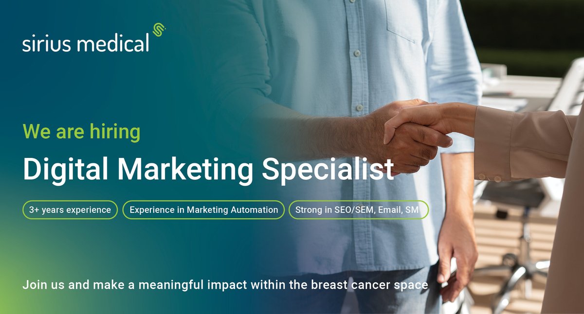 🚀 We're Hiring! Join Sirius Medical!

Are you a Digital Marketing pro ready to make an impact in healthcare innovation? We're looking for a Digital Marketing Specialist to drive our online campaigns, lead generation, and automation.

- Manage global digital campaigns &amp; social