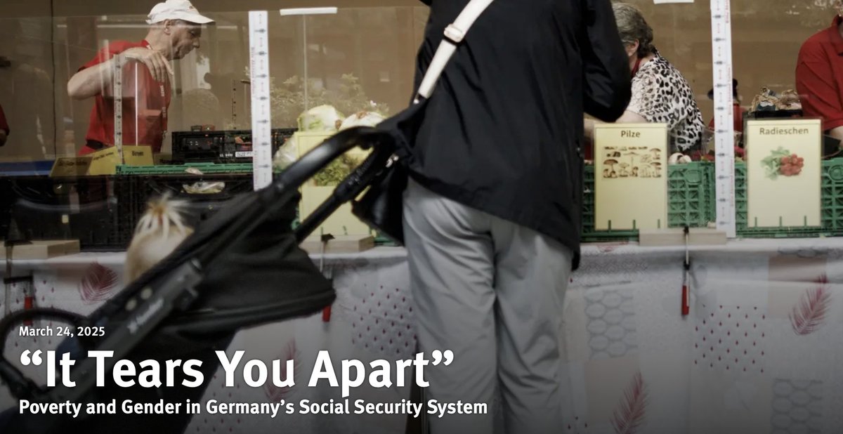 Lisa Maier (@la_tamalisa) on Twitter photo ⚠️<a href="/hrw/">Human Rights Watch</a> - we have a new report on social security in #Germany coming out next week.
"It Tears You Apart" - Poverty & Gender in Germany's Social Security System
➡️Journalists can get in touch for an embargoed copy. ⚠️<a href="/hrw/">Human Rights Watch</a> - we have a new report on social security in #Germany coming out next week.
"It Tears You Apart" - Poverty & Gender in Germany's Social Security System
➡️Journalists can get in touch for an embargoed copy.