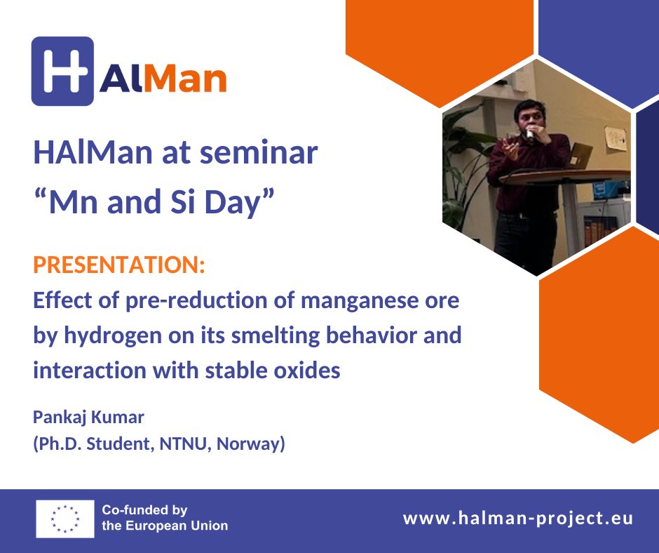 📢 Understanding how hydrogen pre-reduction impacts manganese ore smelting is crucial for sustainable metallurgy. During the "Mn og Si Dag" seminar (Feb 20-21, 2025), Pankaj Kumar (Ph. D. student,  (NTNU)) presented his research on this topic.