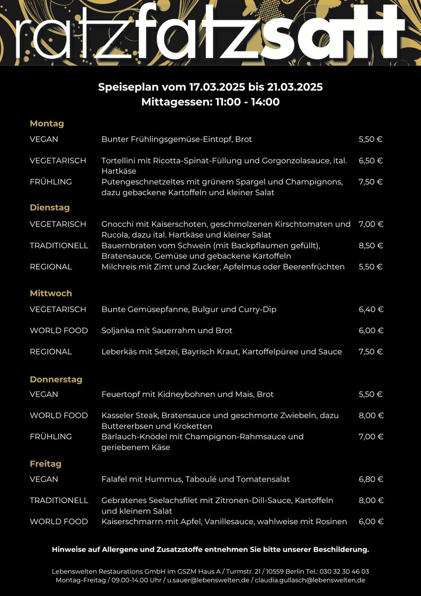 Unsere Karte für diese Woche. Wir freuen uns auf euren Besuch!
#ratzfatzsatt