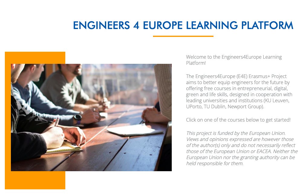 📣The Engineers4Europe (E4E) project aims to better equip engineers for the future by offering free courses in entrepreneurial, digital, green &amp; life skills, designed in cooperation with leading universities &amp; institutions.

Take a look below!
engineers4europe.eu/engineers4euro…