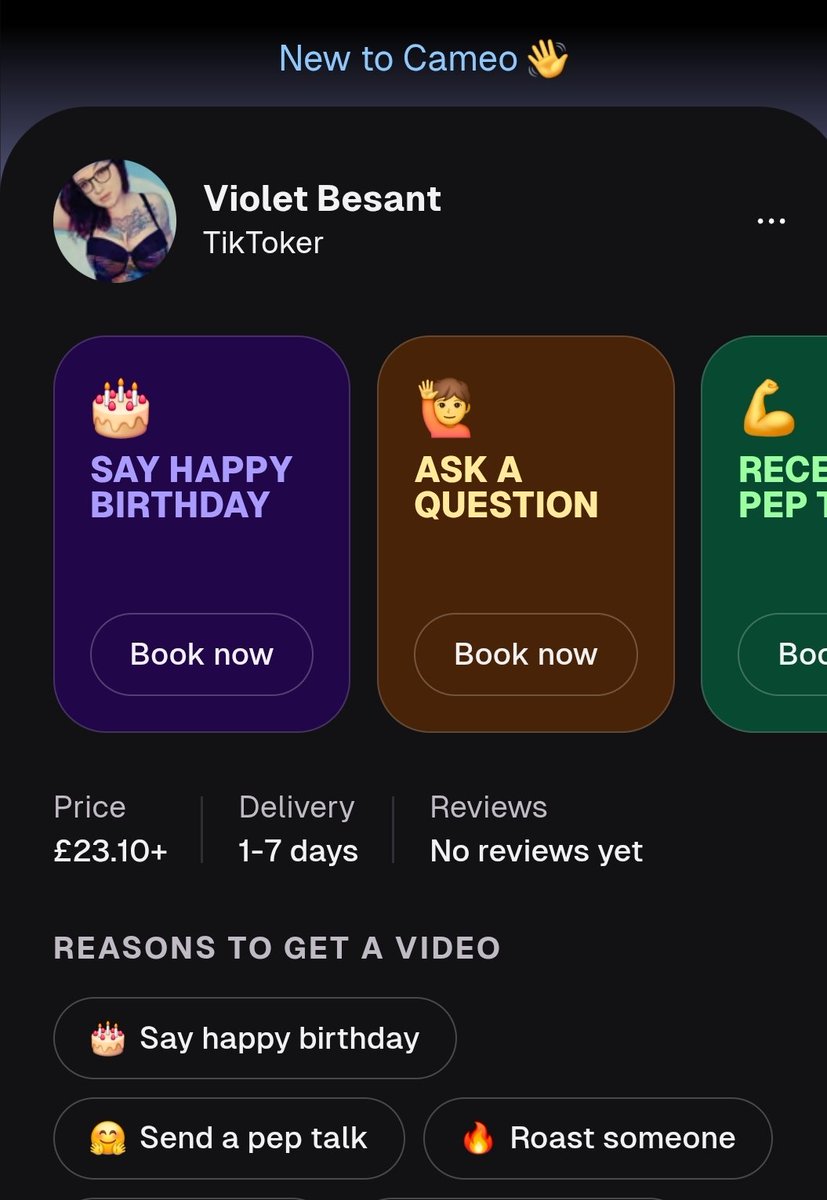 I'm now also available on Cameo to send you nan a nice birthday message....
