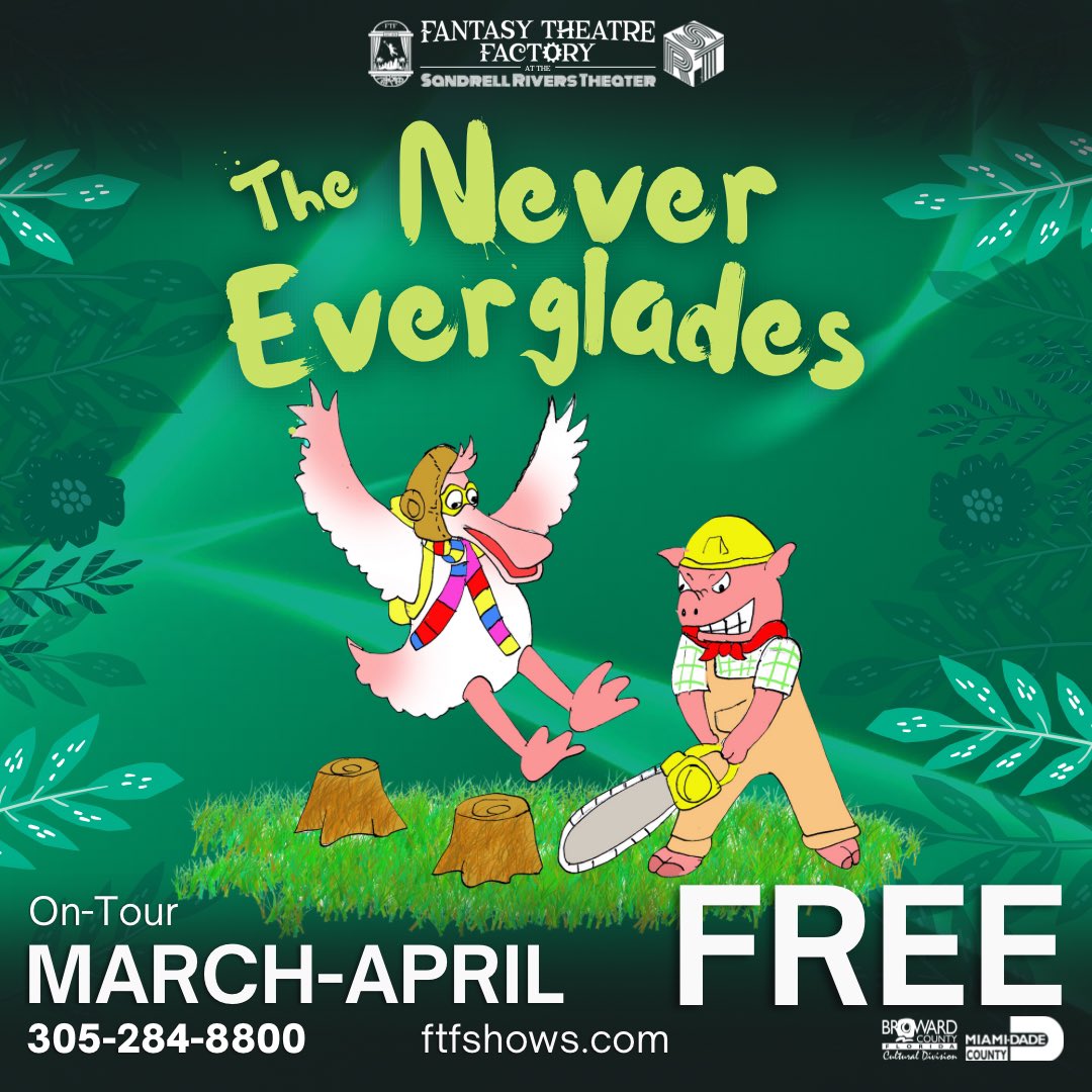 🚨 FREE THEATER SHOW! 🎭🌿

📢 ONLY 5 SPOTS LEFT! Bring The Never Everglades to your venue—100% FREE! An interactive, eco-adventure perfect for kids!

📅 March–April 2025
📧 bookashow@ftfshows.com
📞 305-284-8800 Ext. 463
🔗 ftfshows.com/the-never-ever…

#FreeTheater #EducationMatters