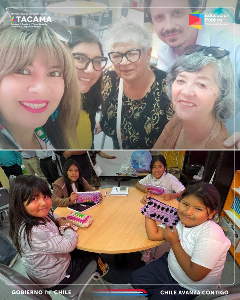 🍎📚Con mucha alegría la comunidad de la Escuela Vicente Sepúlveda Rojo de Copiapó, recibió a la fundación Robert Yañez y a la agrupación de tejedoras “Tejiendo Esperanza”✨ 
Recibiendo el regalo de más de 80 estuches tejidos para las y los estudiantes que inician su año escolar