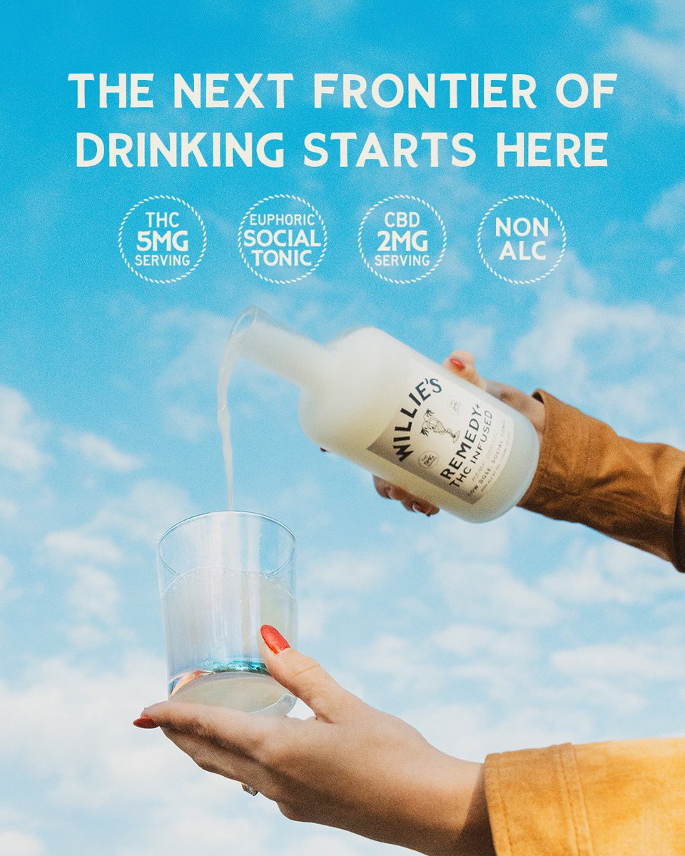 drinkwillies's tweet photo. The wait is over! 

No headaches, no hangovers—just good times and clear mornings. Willie’s Remedy+, a THC-infused social tonic crafted to lift your spirits without weighing you down. https://t.co/XCQCmEwWqC