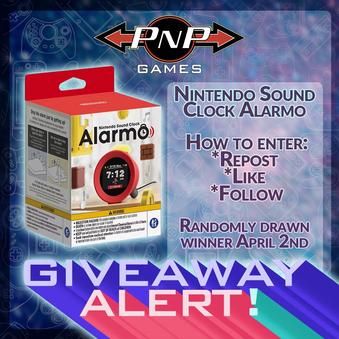 PNPGames's tweet image. GIVEAWAY ALERT -   

REPOST, LIKE, AND FOLLOW PNP GAMES for your chance to WIN an ALARMO - Nintendo Sound Clock!

Never miss your wake-up call again with this Nintendo themed sound clock - Alarmo!
- also is there something happening April 2nd?

#VideoGames #Canada #USA #Free…