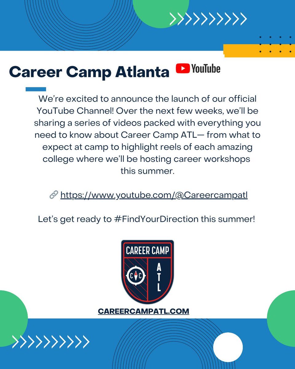 Subscribe to our YouTube channel- youtube.com/@Careercampatl to see a new series of videos that will drop starting today!