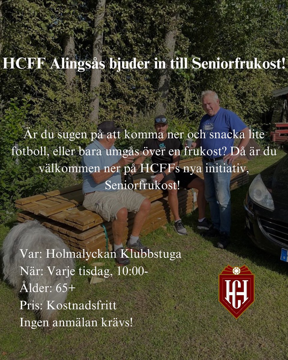 hcffalingsas's tweet photo. Ni har väl inte glömt av Seniorfrukosten imorgon? Alla 65 år och äldre är välkomna att tjöta fotboll eller bara umgås över en frukost. Ingen föranmälan krävs! https://t.co/ybWGudcclL