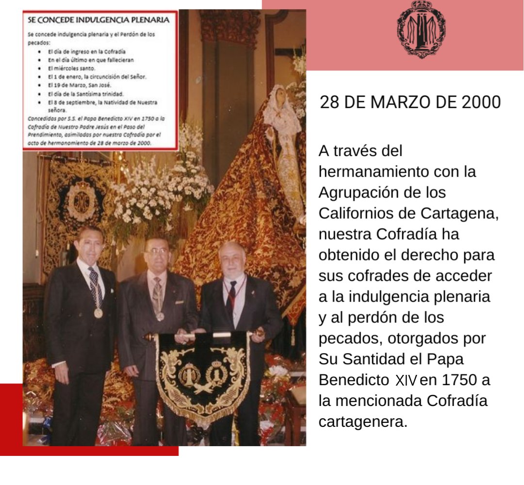 lacolumnazgz's tweet photo. @Taldíacomohoy 28 de marzo de 2000, gracias al hermanamiento establecido con la Cofradía de los Californios de Cartagena, y tras cumplir con los requisitos pertinentes, nuestra Cofradía ha obtenido el privilegio de que sus cofrades puedan beneficiarse de la indulgencia plenaria. https://t.co/pRuZZRSdee
