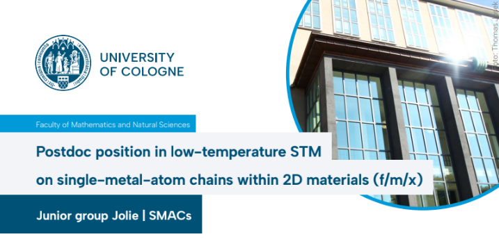 Uni Cologne NY (@unicologneny) on Twitter photo 🤓Do you have a #PhD in #physics?🎓
💥<a href="/UniCologne/">Universität zu Köln</a> is offering a #postdoc #position in low-temperature #STM on single-metal-atom chains within 2D materials. The #research will be conducted as part of a <a href="/dfg_public/">DFG public | @dfg_public@wisskomm.social</a>-funded project.📈
📨Apply by 04/13: stellenwerk.de/koeln/postdoc-… 🤓Do you have a #PhD in #physics?🎓
💥<a href="/UniCologne/">Universität zu Köln</a> is offering a #postdoc #position in low-temperature #STM on single-metal-atom chains within 2D materials. The #research will be conducted as part of a <a href="/dfg_public/">DFG public | @dfg_public@wisskomm.social</a>-funded project.📈
📨Apply by 04/13: stellenwerk.de/koeln/postdoc-…