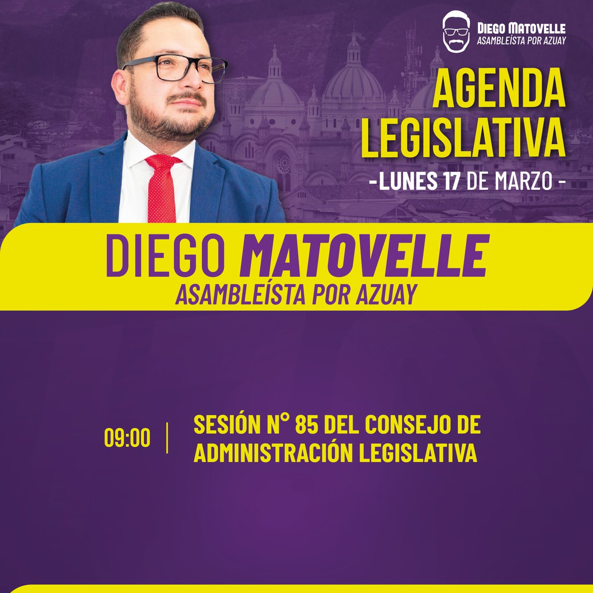 🗓#AgendaLegislativa | Conoce mis actividades legislativas que cumpliré hoy 17 de marzo en la
<a href="/AsambleaEcuador/">Asamblea Nacional</a>.