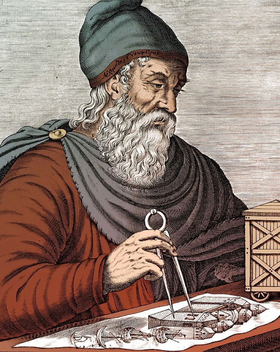 thinkingwest's tweet image. Galileo called him “superhuman”. Tesla said he was the “ideal” inventor. And da Vinci was directly inspired by him. 

Simply put, Archimedes was the greatest engineer and mathematician of the ancient world. 

Here’s why...🧵(thread)