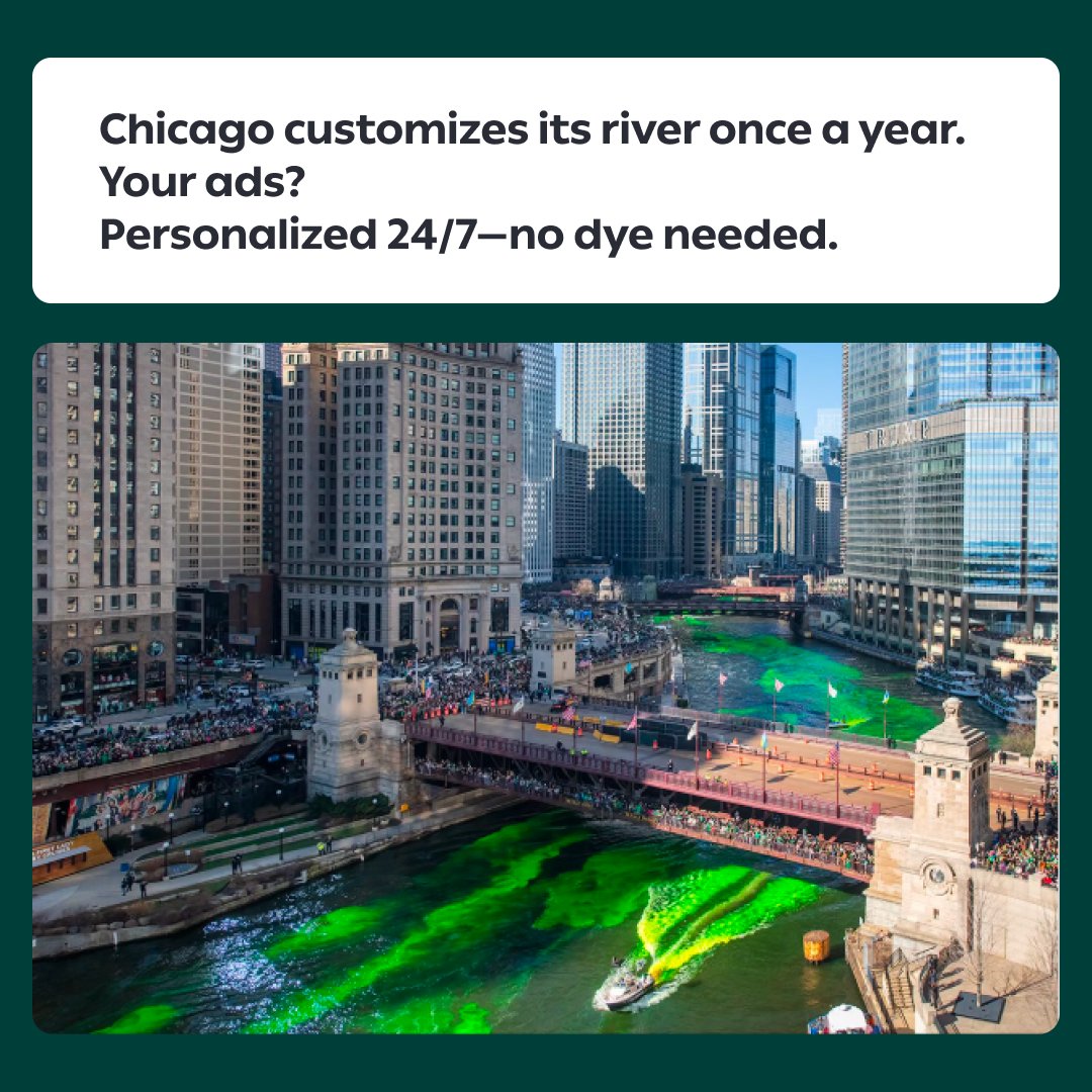 💚 "Chicago updates its river once a year. Your ads? Updated in real-time—no luck (or dye) needed." 🎯
#adtech #StPatricksDay2025 #patrickday