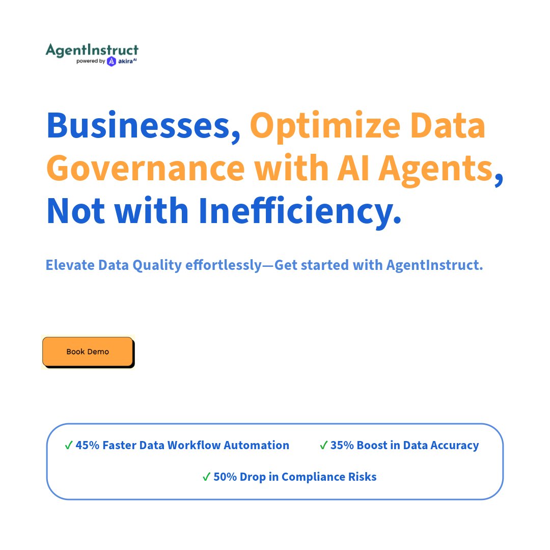 akira_xai's tweet image. The biggest misconception about AI in data management? It’s time to rethink how we manage, govern, and optimize data! 
✅ Automate Data Quality
✅ Real-Time Compliance
✅ Effortless Integration
Let AI transform your data workflows! 
#AIforData #DataManagement #AgentInstruct