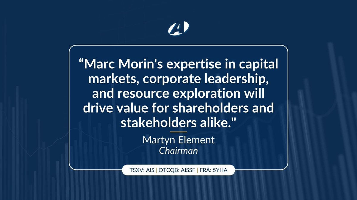 Martyn Element, Chairman of A.I.S. Resources comments on recent news regarding Marc Morin joining the executive team as President &amp; CEO.
Full news release 👉 stockmkt.info/3Xft0r3 
🇨🇦 TSXV: $AIS | 🇺🇸 OTCQB: $AISSF | 🇩🇪 FRA: 5YHA
#LithiumMining #GoldStocks #InvestingNews