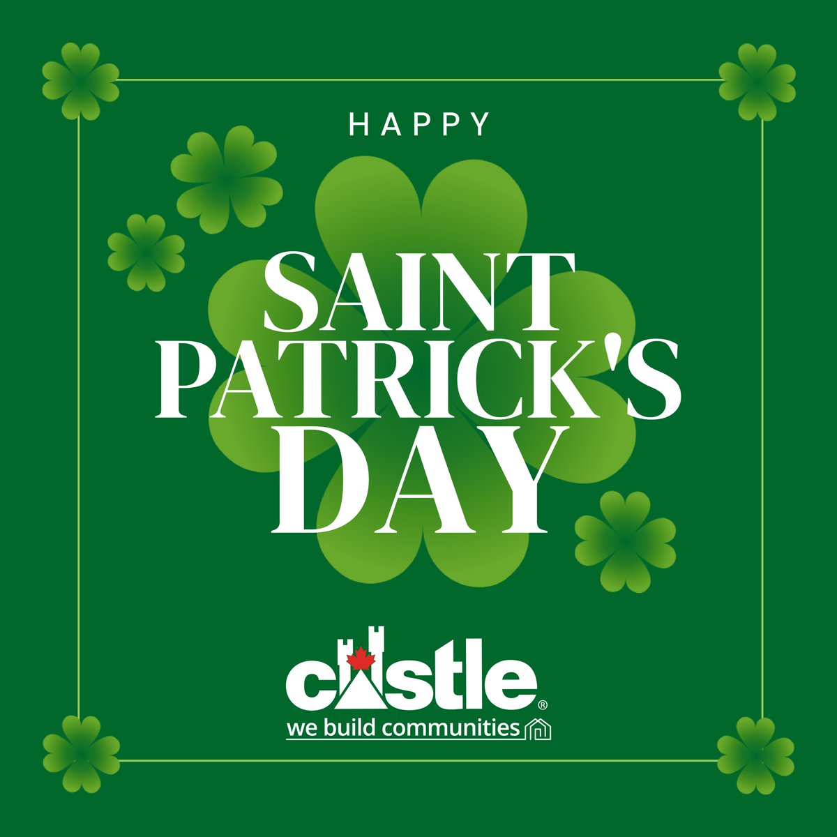 CastleBldgGroup's tweet photo. 🍀 Happy St. Patrick’s Day from the Castle Family! May your day be full of happiness and good luck! #CastleBuildingCentres #Castle #StPatricksDay #LuckOfTheIrish #CastleFamily #LuckyDay https://t.co/BvtvRBkFyp