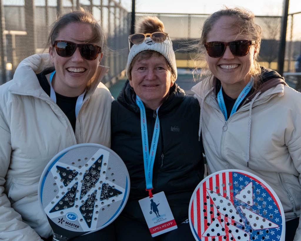 🔥 Legends &amp; rising stars at **APTA Nationals in Philly!** The MacKay sisters, Emily &amp; Sara, with the iconic Patty Hogan. Who inspires your game? 👇 #MasterAthletics #APTA #PlatformTennis #MasterYourGame #LegendaryMoments