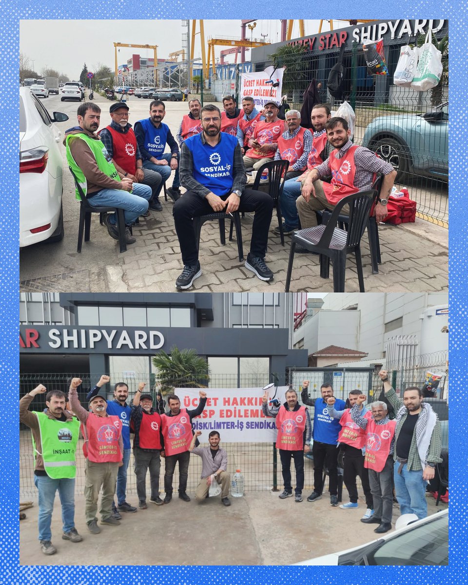 sosyalissendika's tweet photo. Sendikal hakları için direnen Kuzey Star Tersanesi işçilerinin yanındayız!

🔴 Genel Yönetim Kurulu üyemiz Gökhan Keskin ve İstanbul Şube Sekreterimiz Anıl Denizci, İstanbul Tuzla’da bulunan Kuzey Star Tersanesi’nde sendikalı oldukları için işten atılan Limter-İş üyesi işçilerin 13. gününe giren direnişini ziyaret ederek dayanışma dileklerimizi iletti.