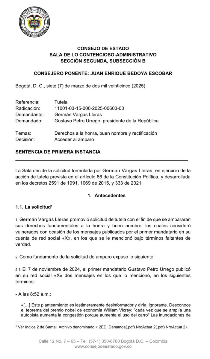 WRadioColombia's tweet image. #ATENCIÓN | El Consejo de Estado amparó el derecho al buen nombre de Germán Vargas Lleras y le ordenó al presidente @petrogustavo rectificar en máximo 2 días las declaraciones en las que lo señaló de “hacer caso omiso” a su propuesta de elevar la autopista norte en el tramo Torca…
