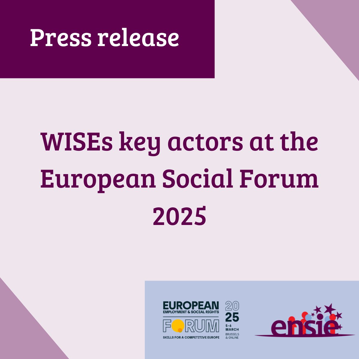 📰 ENSIE releases a press statement on #EUSocialForum! #WISEs took centre stage, highlighting their role in inclusive labour markets.
💡 ENSIE urged better recognition of WISEs, improved State aid rules &amp; social fund in the next EU budget.
🔗 Read more: bit.ly/4iooe2C