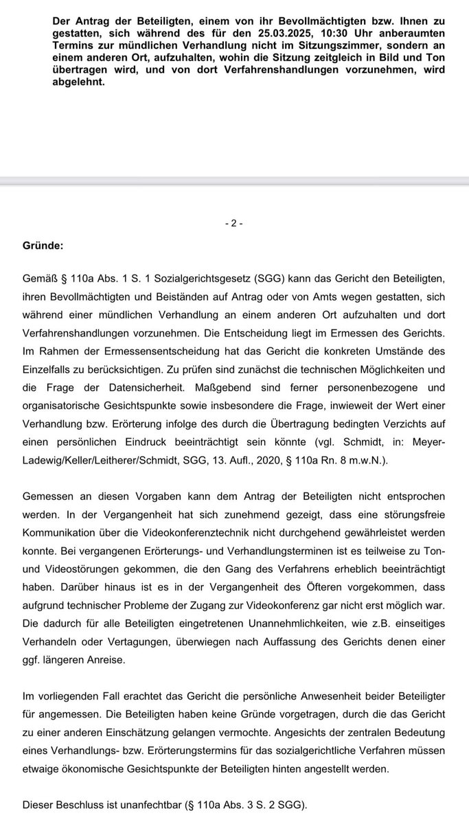 Was muss man denn außer einer Anreise von 300 km bei einem relativ geringen Streitwert noch vortragen, damit eine Videoverhandlung genehmigt wird? 😂