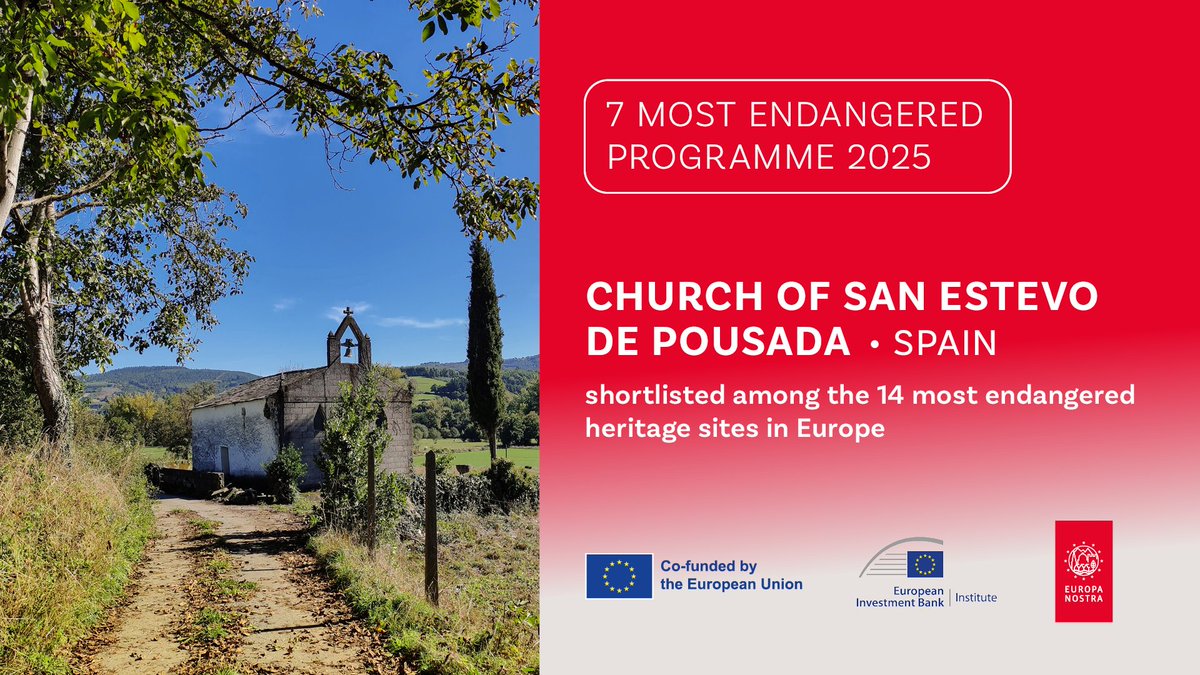 europanostra's tweet photo. #7MostEndangered 2025 Shortlist: The medieval Church of Santo Estevo de Pousada🇪🇸 is under increasing threats by weather damage, leaking roof & invasive vegetation ⛪ With frescoes from 1582, urgent action is needed
Join the #7ME 2025 List announcement 👉
https://t.co/tIrkYWaOTd https://t.co/DrdHwg83DB