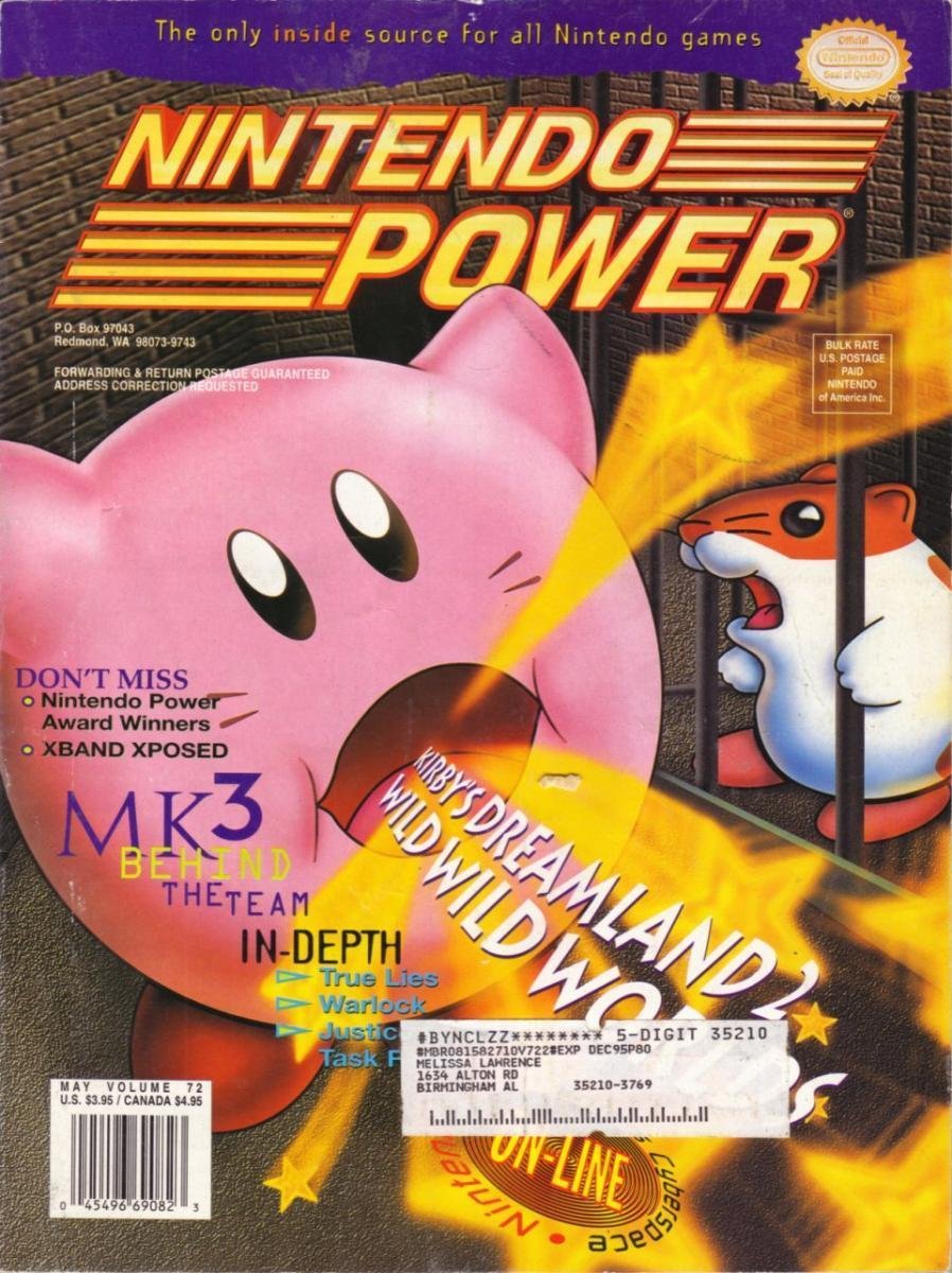 NintendoMetro's tweet photo. Nintendo Power #72, March '95 - 'Kirby's Dream Land 2' Cover. https://t.co/Y4sm3lfeuA
