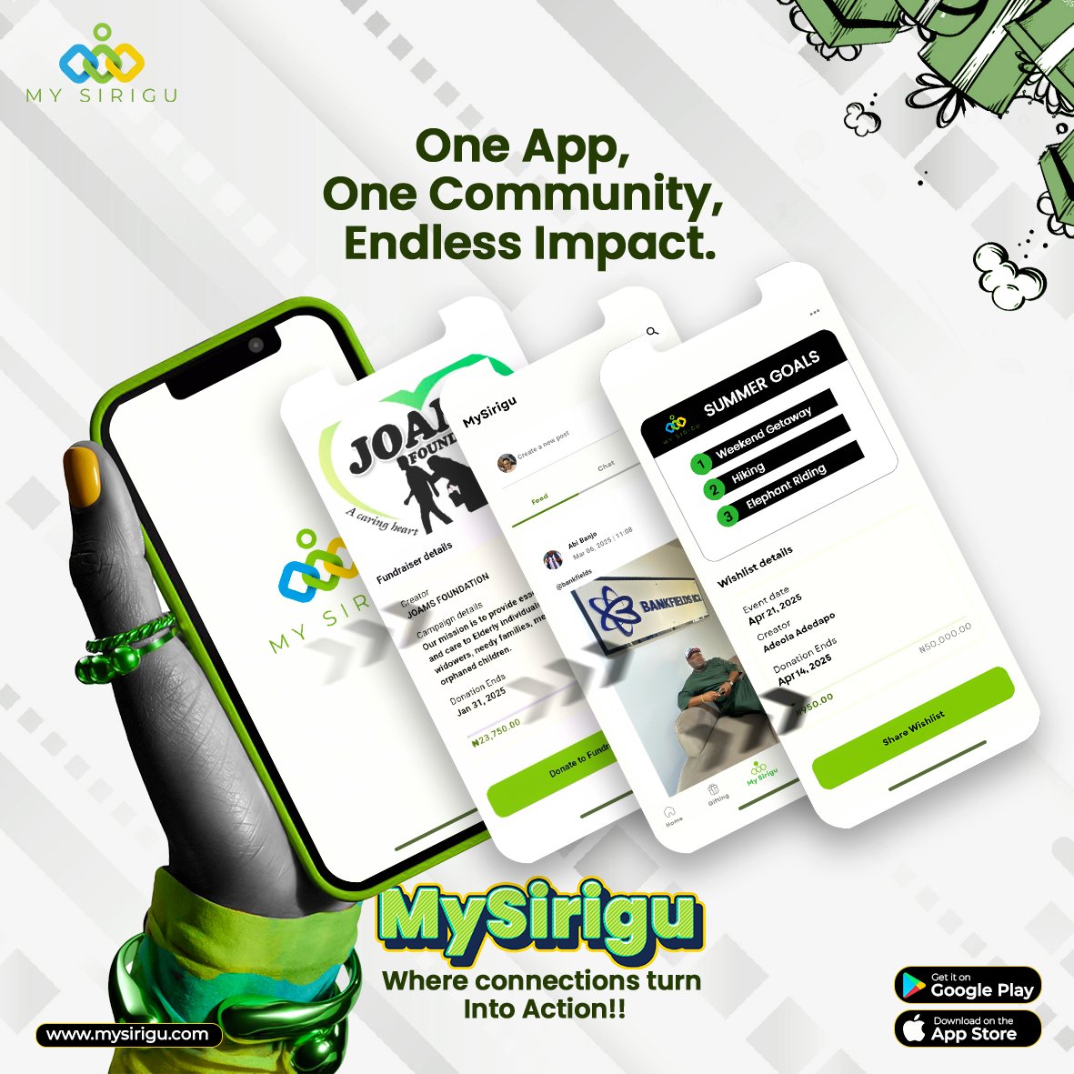 MySirigu's tweet image. Are you looking for a better way to give and connect? 

 Mysirigu lets you fundraise for meaningful causes, support group goals and share unforgettable moments with loved ones.
 Start building your community today.

 #Mysirigu #Fundraising #raisefund #CommunitySupport #fyp #trend