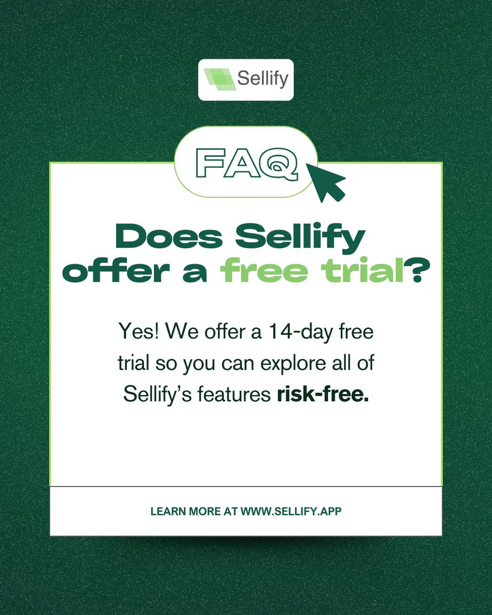 SellifyTeam's tweet photo. Try Sellify risk-free with our 14-day free trial! Explore all the features designed to help you grow your businessโno strings attached. ๐
Start your free trial today and see the difference! ๐ปโจ
#Sellify #FreeTrial #EcommerceTools #GrowYourBusiness #RiskFree #SellerLife #BusinessGrowth #TryBeforeYouBuy #EcommerceSolutions #SmallBusinessSupport
