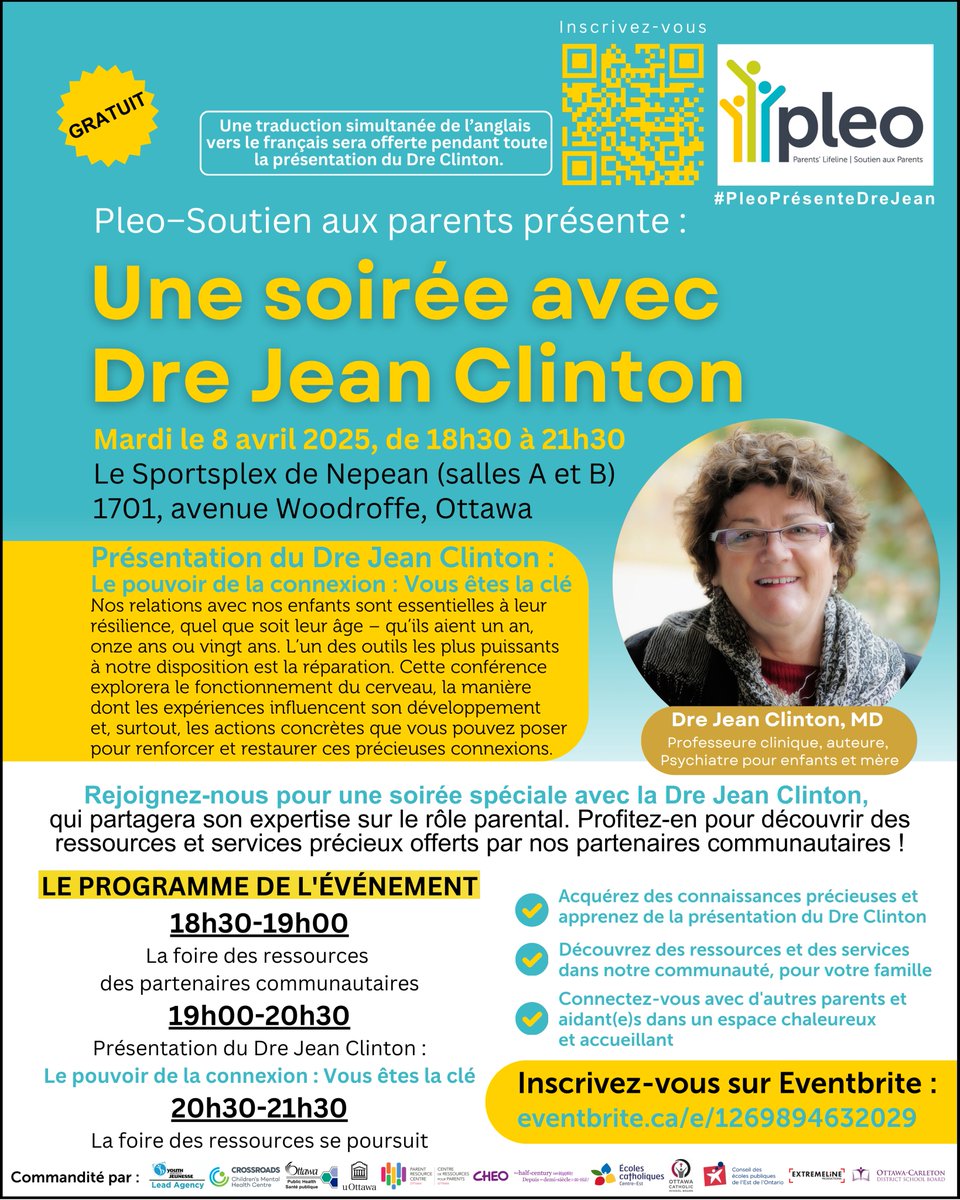 Pleo - Family Peer Support (@pleo4families) on Twitter photo šPleo-Parentsā Lifelines Presents: An Evening with Dr. Jean Clinton š
Date: Tuesday April 8, 2025
Time: 6:30-9:30pm
Location: Nepean Sportsplex (Halls A & B), 1701 Woodroffe Avenue, Ottawa
Cost: Free
Register on Eventbrite! eventbrite.com/e/1269894632029
<a href="/OttawaHealth/">Ottawa Public Health</a> <a href="/uOttawa/">UniversitĆ© d'Ottawa | University of Ottawa</a> <a href="/CHEO/">CHEO Ottawa</a> šPleo-Parentsā Lifelines Presents: An Evening with Dr. Jean Clinton š
Date: Tuesday April 8, 2025
Time: 6:30-9:30pm
Location: Nepean Sportsplex (Halls A & B), 1701 Woodroffe Avenue, Ottawa
Cost: Free
Register on Eventbrite! eventbrite.com/e/1269894632029
<a href="/OttawaHealth/">Ottawa Public Health</a> <a href="/uOttawa/">UniversitƩ d'Ottawa | University of Ottawa</a> <a href="/CHEO/">CHEO Ottawa</a>