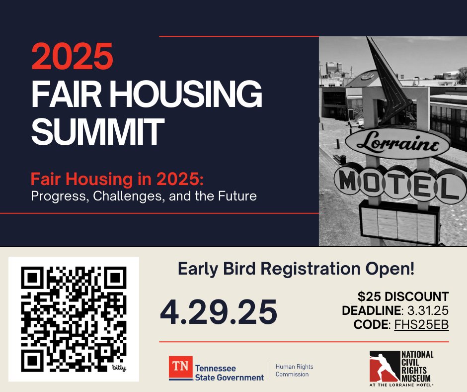 Join us on Tuesday, April 29 for the 2025 Fair Housing Summit! We'll be hosting it online and in-person at the National Civil Rights Museum. Register before 3/31 and get $25 off with code: FHS25EB.

To register or for more information, visit: bit.ly/25THRCFHS