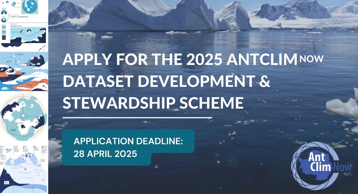 AntClimNow (@antclimnow) on Twitter photo Application for the 2025 <a href="/AntClimNow/">AntClimNow</a> Dataset Development and Stewardship scheme are now open!
🔹 Funding for Antarctic climate data projects
🔹 Priority for Antarctic Climate Indicators (ACIs)
🔹 Up to $7,000 USD available
Apply by 28 April 2025: docs.google.com/forms/d/e/1FAI… Application for the 2025 <a href="/AntClimNow/">AntClimNow</a> Dataset Development and Stewardship scheme are now open!
🔹 Funding for Antarctic climate data projects
🔹 Priority for Antarctic Climate Indicators (ACIs)
🔹 Up to $7,000 USD available
Apply by 28 April 2025: docs.google.com/forms/d/e/1FAI…