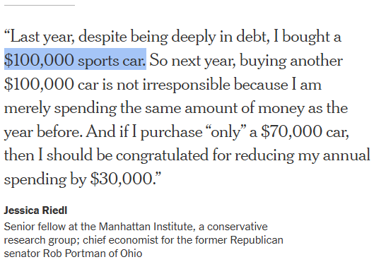LorenAdler's tweet photo. The @nytimes asked budget experts for analogies to help explain the technical trick Congressional Republicans are trying to use to pretend their tax cuts won't increase the debt -- using a "current policy" baseline.

A couple of my favorites from @MarcGoldwein &amp; @JessicaBRiedl https://t.co/JgvtkdP8gg