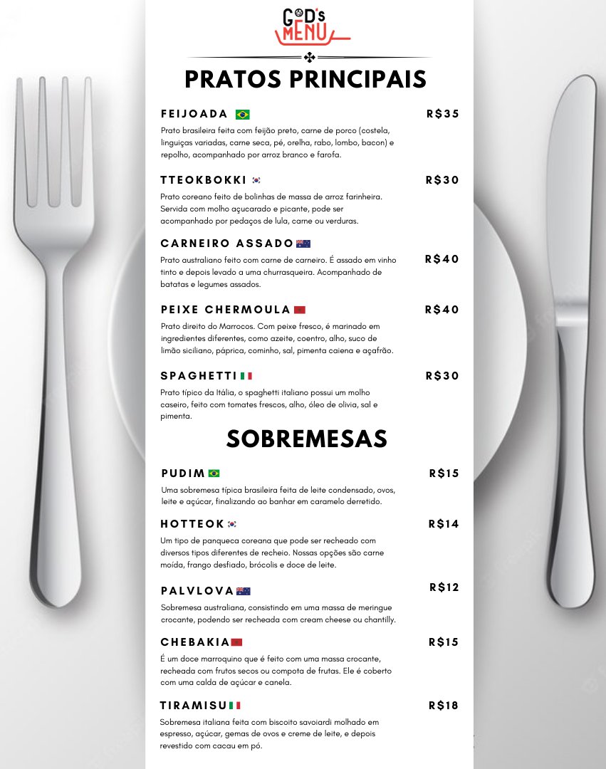 sungiecode's tweet image. E quando no meu curso de gastronomia eu fiz um trabalho q tinha q criar um restaurante e criei o God's Menu