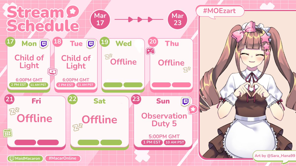 MaidMacaron_MOE's tweet photo. SCHEDULE for 17th - 23rd! ποΈ
NEW URL ON THE SCHEDULE LETS GOOO~~ π©·
#MOELive #MacarOnline https://t.co/3dvuMG5Nd2