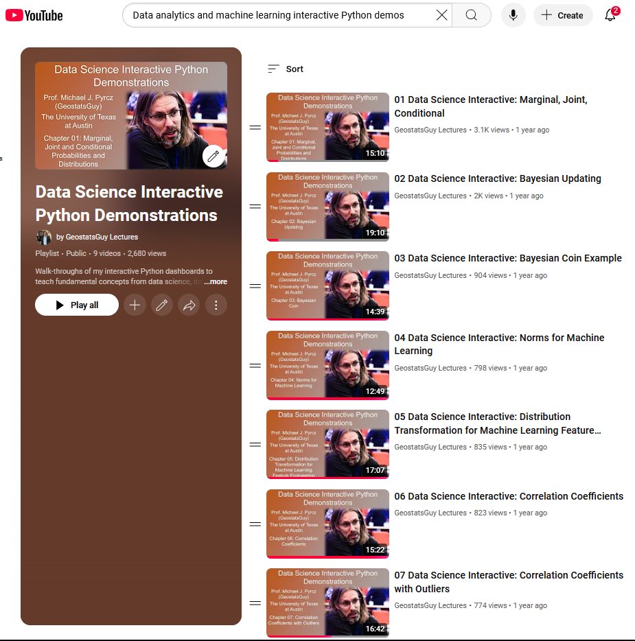 Michael Pyrcz🌻 (@geostatsguy) on Twitter photo I’ve built a whopping 70+ interactive #Python dashboards using <a href="/matplotlib/">Matplotlib</a> to teach the most essential concepts in #DataAnalytics 📊 and #MachineLearning 🤖. BUT WAIT... there’s more! 🥳
What’s cooler than that? 🤔 How about short YouTube walkthroughs 🎥 to quickly refresh those I’ve built a whopping 70+ interactive #Python dashboards using <a href="/matplotlib/">Matplotlib</a> to teach the most essential concepts in #DataAnalytics 📊 and #MachineLearning 🤖. BUT WAIT... there’s more! 🥳
What’s cooler than that? 🤔 How about short YouTube walkthroughs 🎥 to quickly refresh those