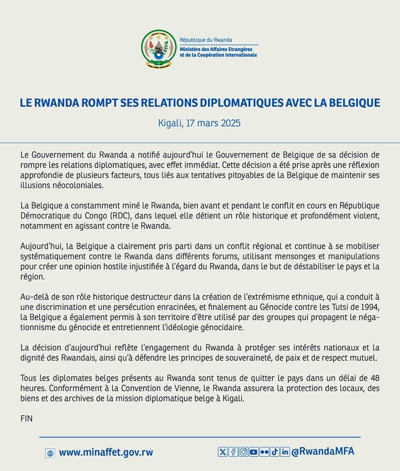 Gekatimoo's tweet photo. Le #Rwanda rompt ses relations diplomatiques avec la #Belgique. https://t.co/tobIVwN3SJ