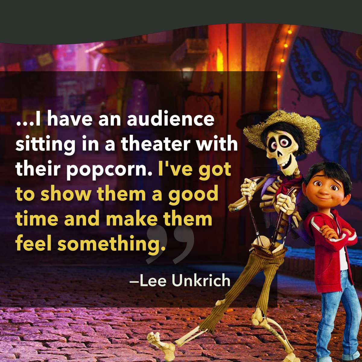 pietroschito's tweet image. @leeunkrich is a screenwriter, animator, director, and producer whose movies have touched our hearts. He has worked on some of our favorite Pixar films including Toy Story 3🤠👨🚀🧸 A Bug's Life🐜 Monsters Inc.🚪 Finding Nemo🐠 and Coco🎸#leeunkrich #coco #WriteForAnimation