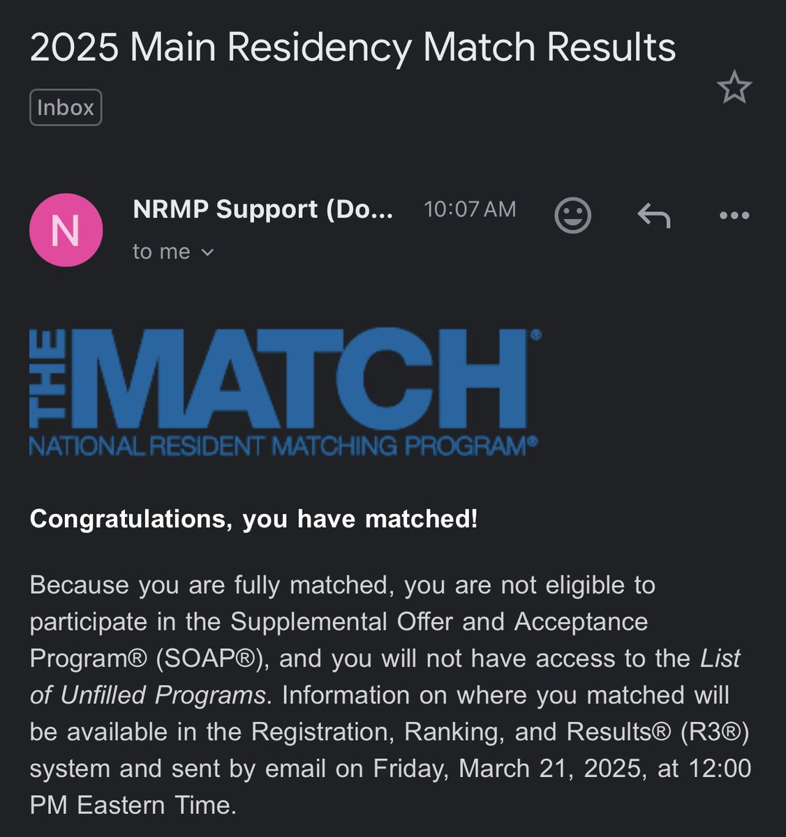 I’m gonna be a Physiatrist! 

Thanks to everyone who supported me throughout and continued to believe in my potential. 
#Match2025 #Physiatry